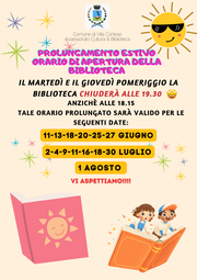 AMPLIAMENTO ORARIO ESTIVO DELLA BIBLIOTECA